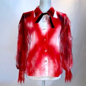 Anarchy saloon pearl button down blouse & tie